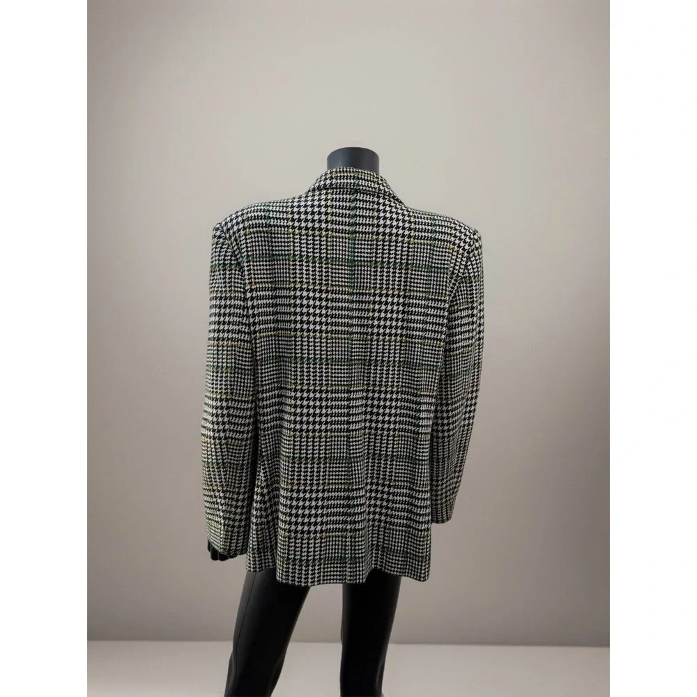 Le Suit Wool Blend Houndstooth Plaid Blazer‎ Black White Tailored Jacket